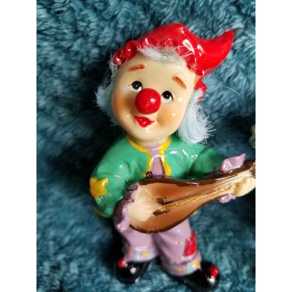 Set Of 2 Hobo Clowns With Lute And Drum Figurines - Picture 2 of 8